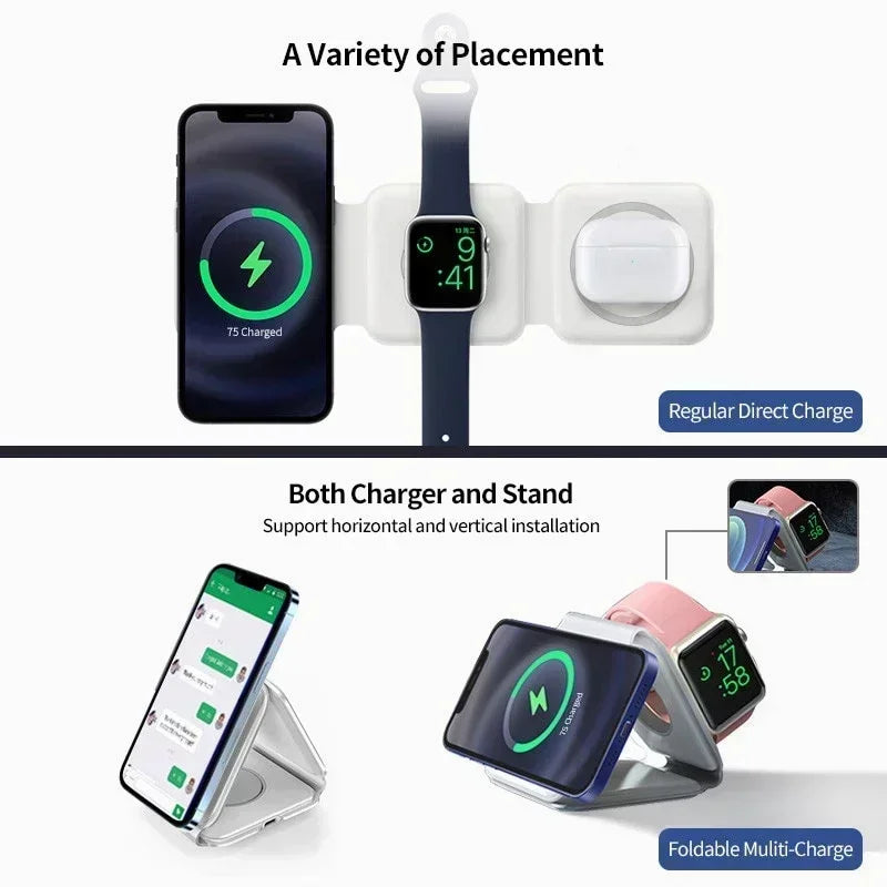 30W Foldable 3-in-1 Wireless Charger for Phone, Watch & AirPods
