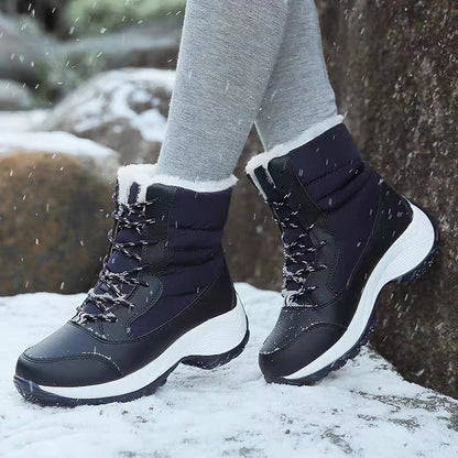 Botines de plataforma con cordones y forro de felpa para mujer