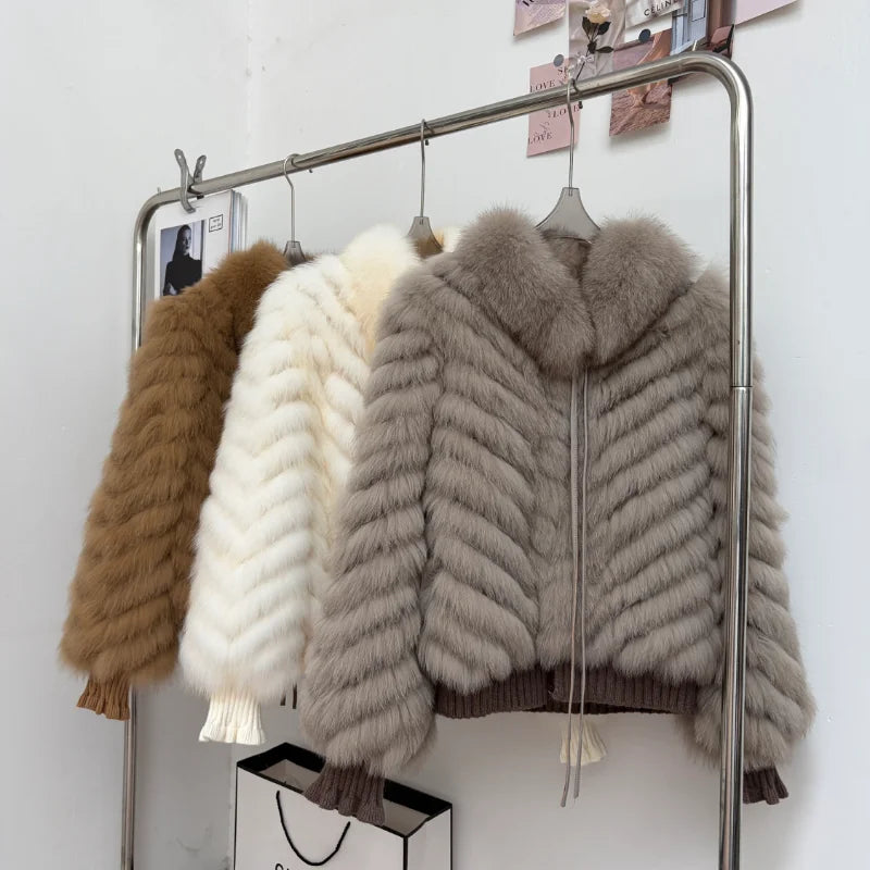 QIXHFUR Women's Real Fox Fur Coat Warm And Stylish Winter Coat Female Plush Women's Winter Coats Women Fur Coat Markdown Sale