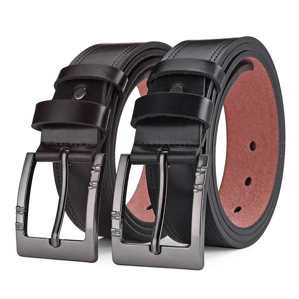 Men's Classic Pin-Buckle Belt – Black Faux Leather Jeans Belt