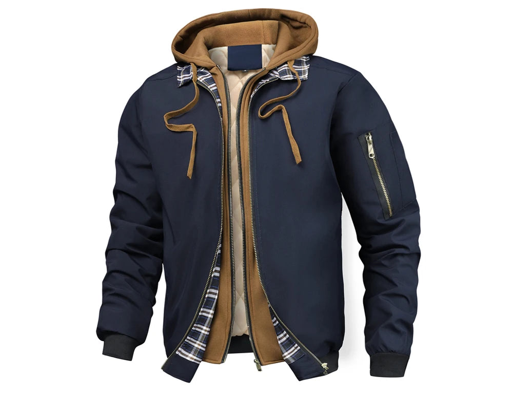 Autumn Winter Men's Warm Windbreaker Jacket Outdoor Man Thick Windbreaker Hiking Hooded Coats Men Thermal Sports Zipper Parkas J