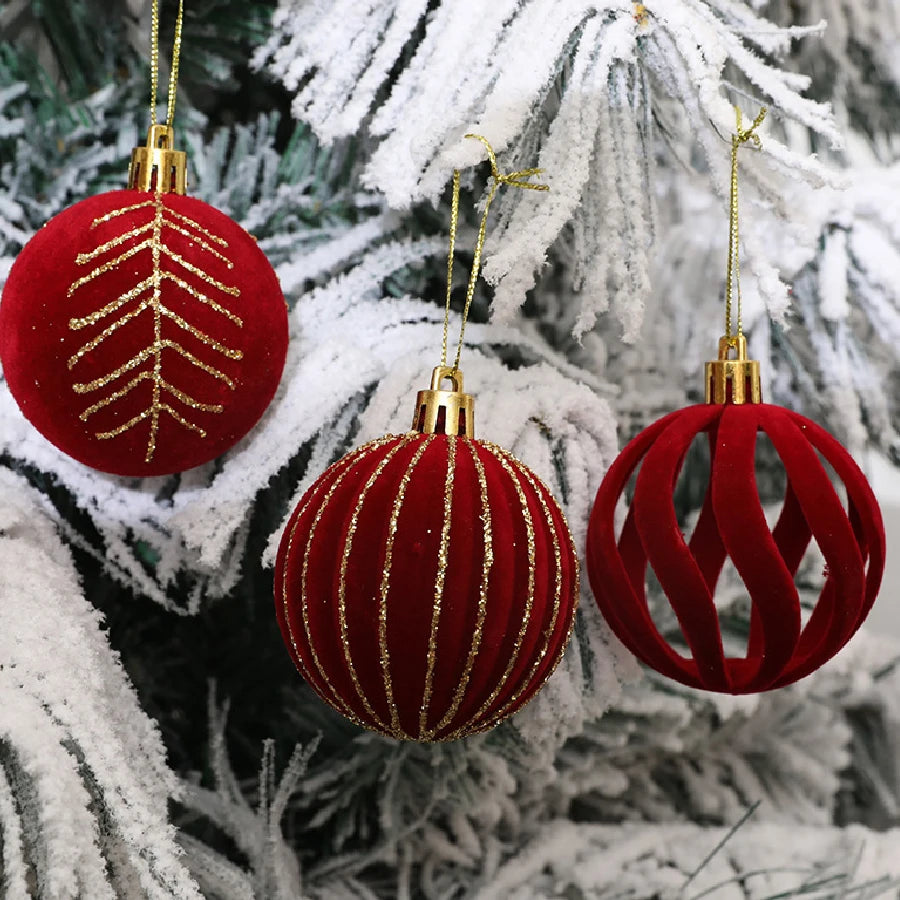 Velvet Christmas Ball Ornaments – 4 cm Vintage Baubles, Set of 6 or 12