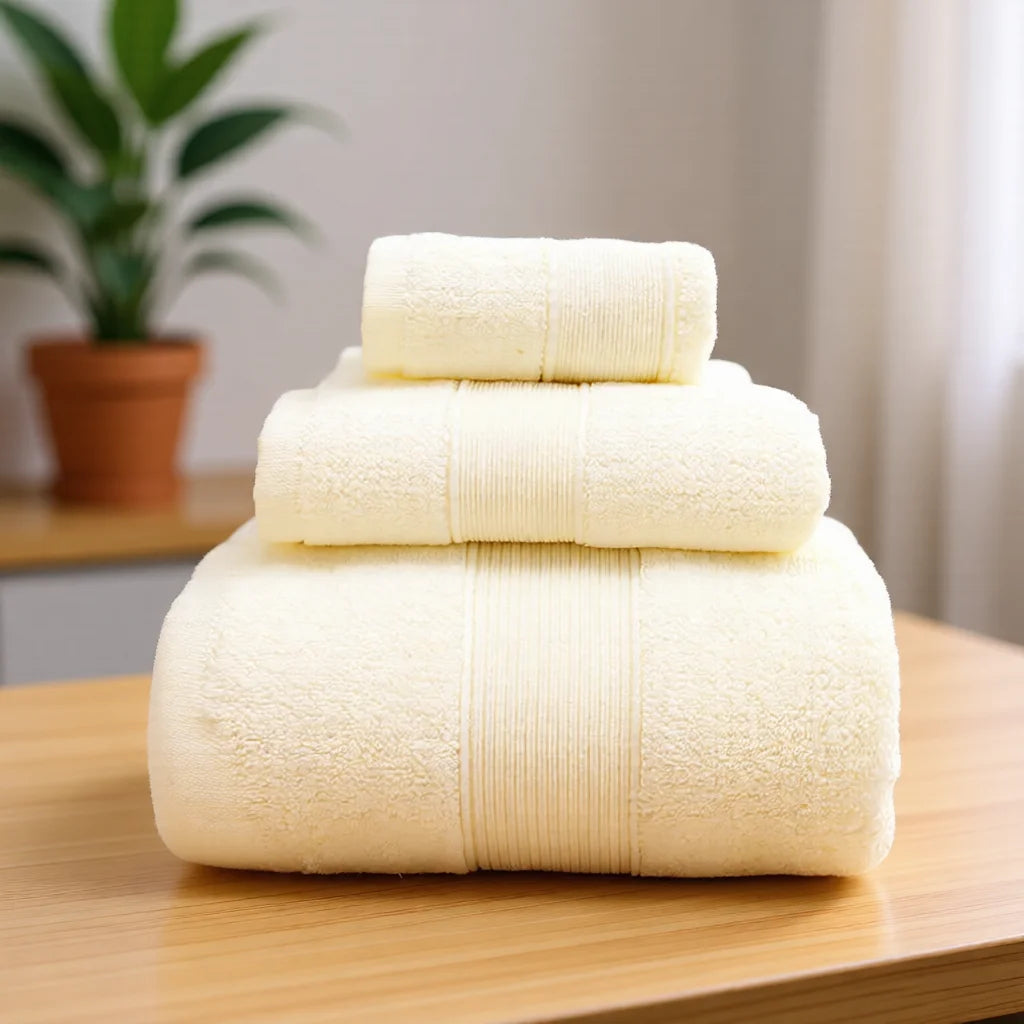 600 GSM Cotton Towel Set – 3 Pieces, Zero-Twist & Fluffy