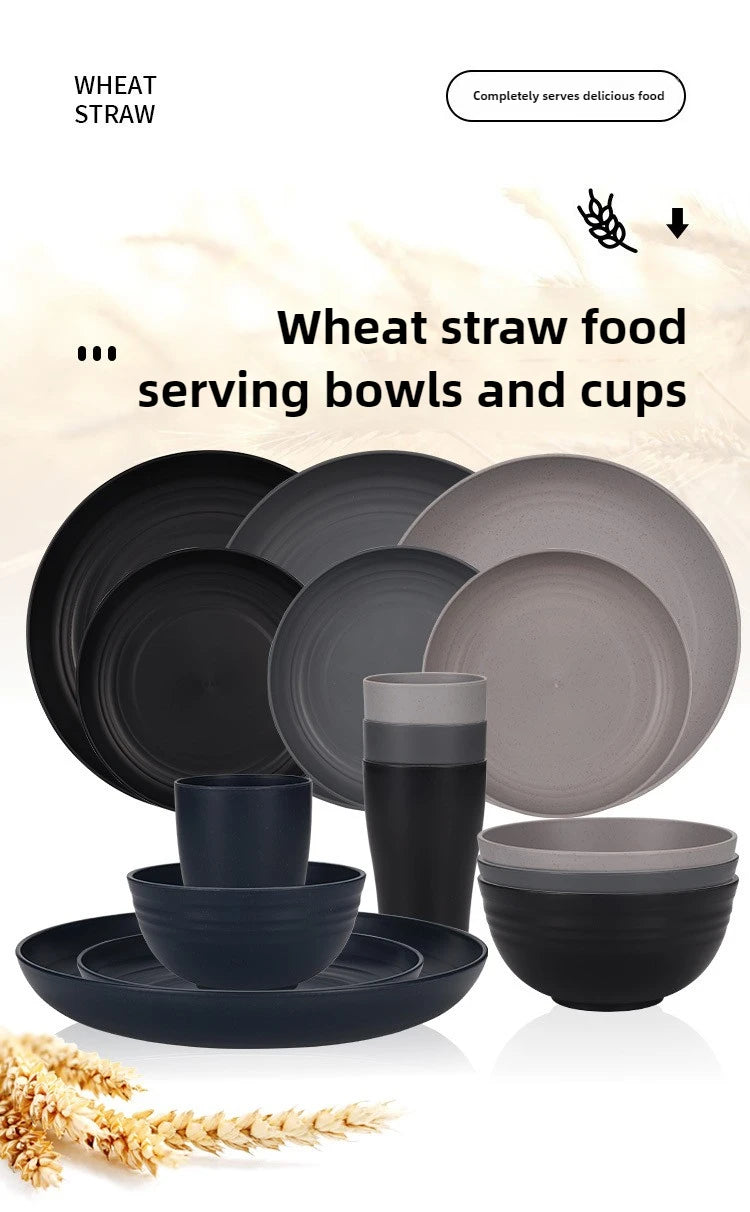 16-Piece Wheat-Straw Tableware Set