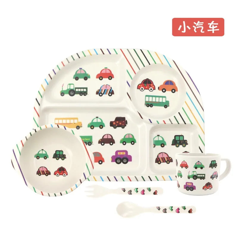 5-Piece Cartoon Bamboo-Fibre Kids' Tableware Set