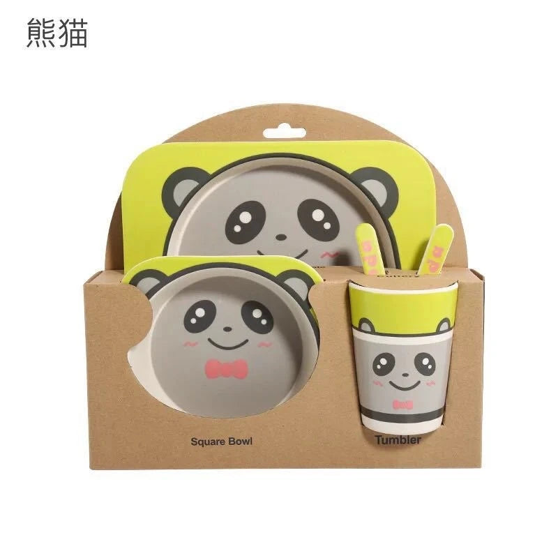 5-Piece Geometric Bamboo-Fibre Kids' Dinnerware Set
