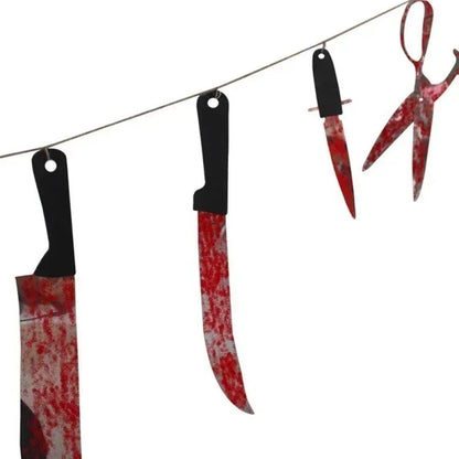 Banner a ghirlanda per Halloween Horror con armi sanguinose – Decorazioni per feste a tema zombie e vampiri per bar e club
