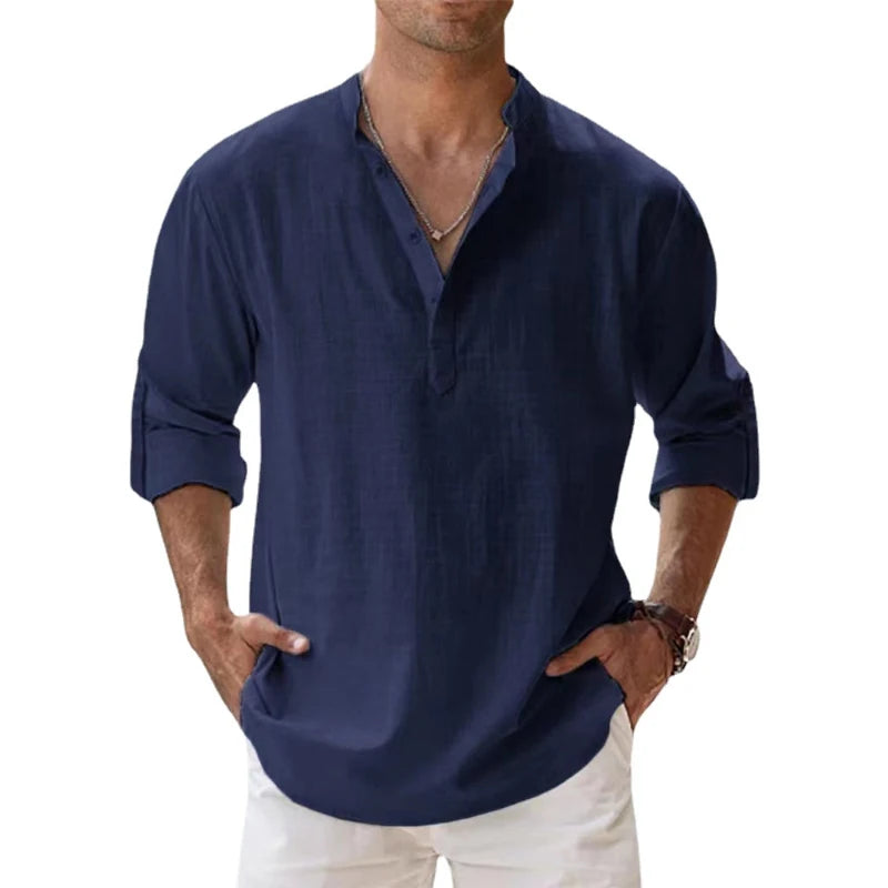 Men's Cotton Long-Sleeve Henley Shirt