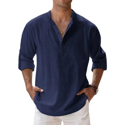 Camicia Henley da uomo a maniche lunghe in cotone