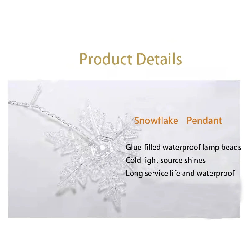 Snowflake Curtain Lights – 3.2 m LED Christmas Window Lights, 8 Modes