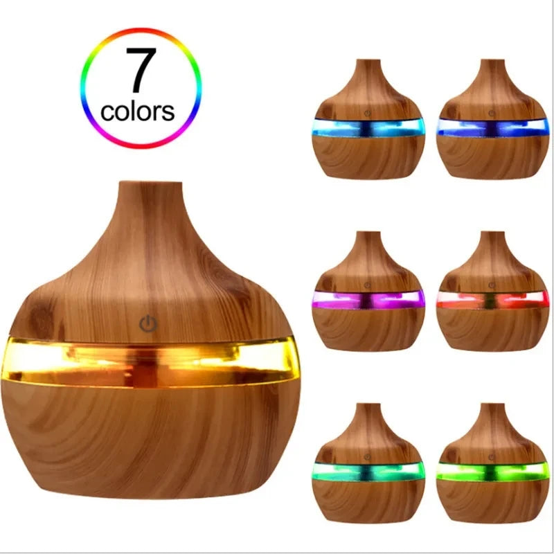 Humidificateur électrique diffuseur d'arômes en bois ultrasonique, humidificateur d'air diffuseur d'huiles essentielles brumisateur froid pour la maison 300 ml