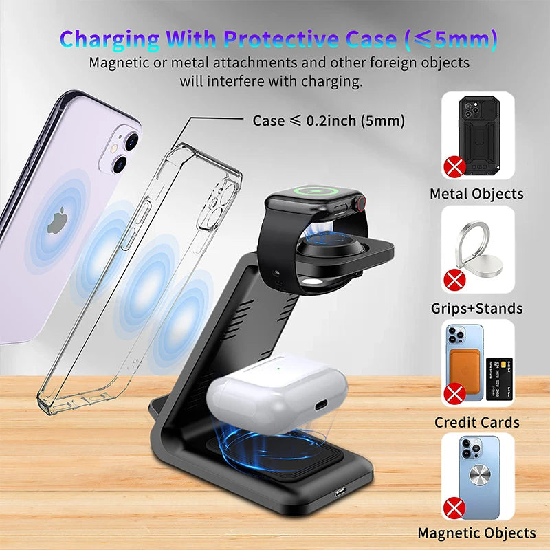 30W 3-in-1 Desktop Wireless Charging Station