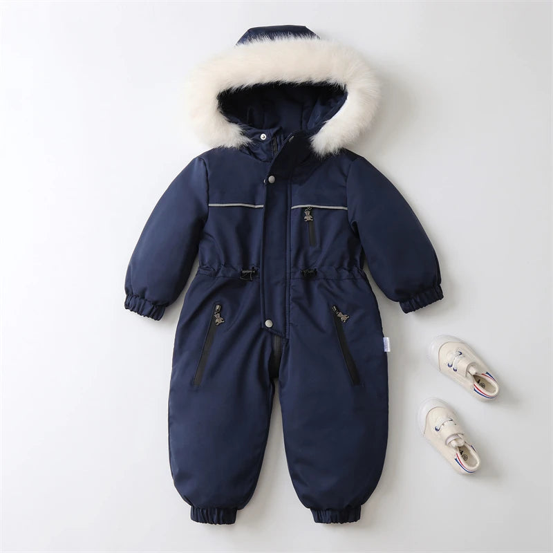 Children Winter Jumpsuit Thicken Boys Ski Suit Warm Baby Snowsuit Waterproof Boys Overalls Hooded Girls Jacket Clothes 2-5Years