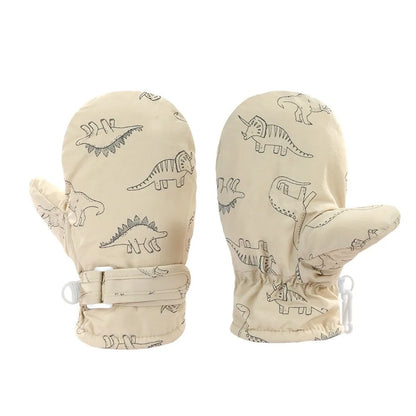 Muffole da neve con dinosauri per bimbi piccoli – Foderate in pile, taglie S, M, L