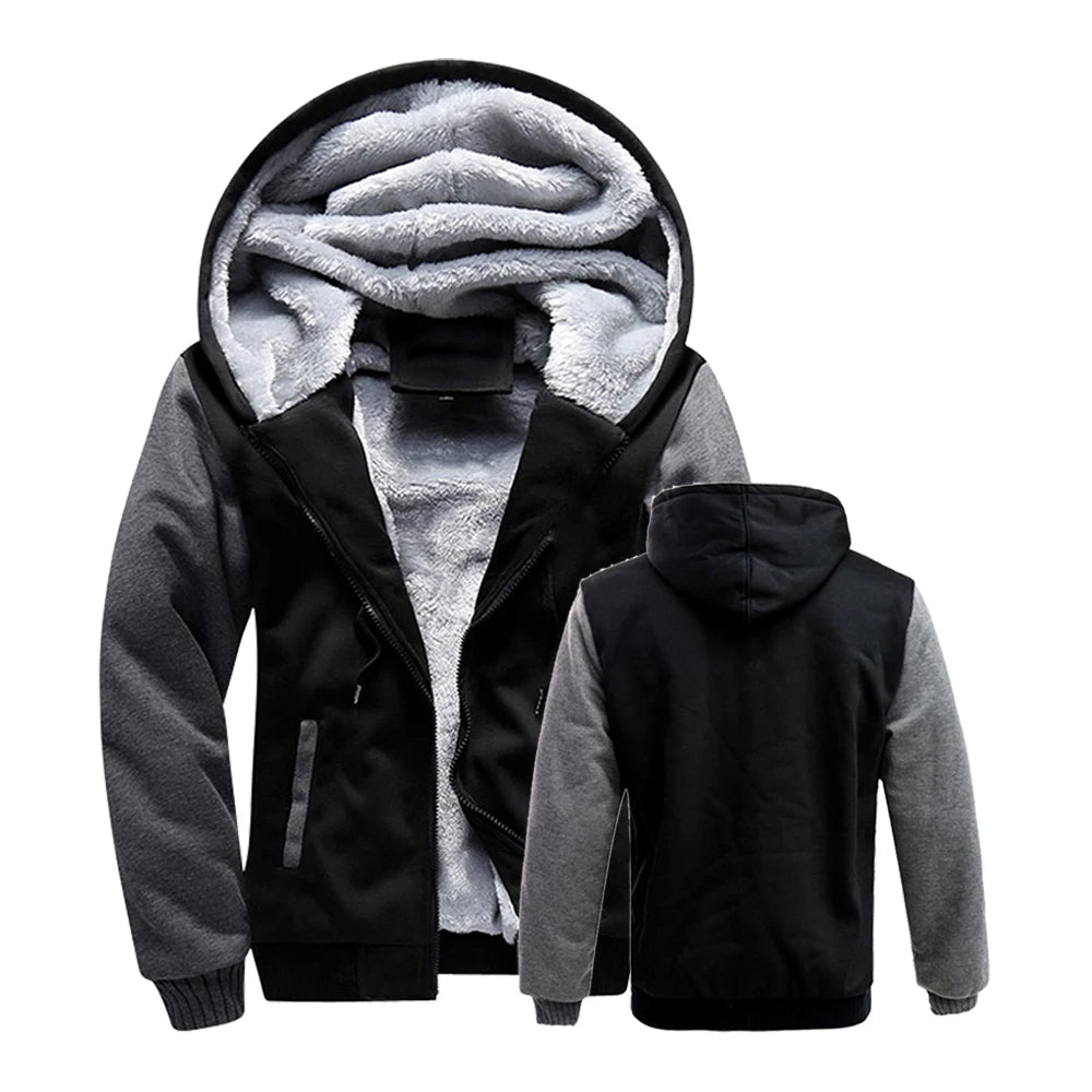 Men's Winter Jackets Thick Warm Jacket Brand Sportswear Coat Pants Solid Color Fleece Zipper Hooded Long Sleeved Male Outerwear