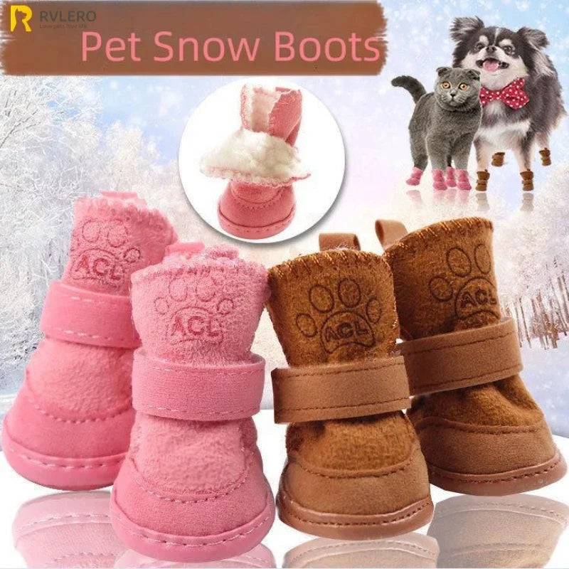 Bottes de neige en peluche pour chien – Lot de 4 chaussons chauds et antidérapants pour petits chiens