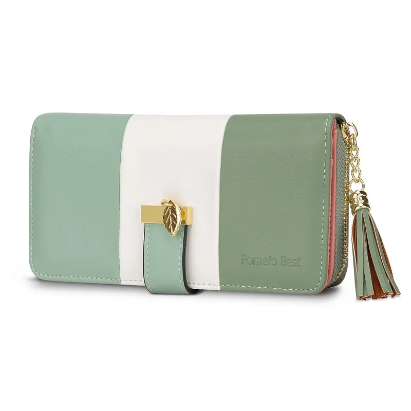 Women's Colour-Block Long Zip Wallet – RFID Blocking, 9 Card Slots, Fits a Phone
