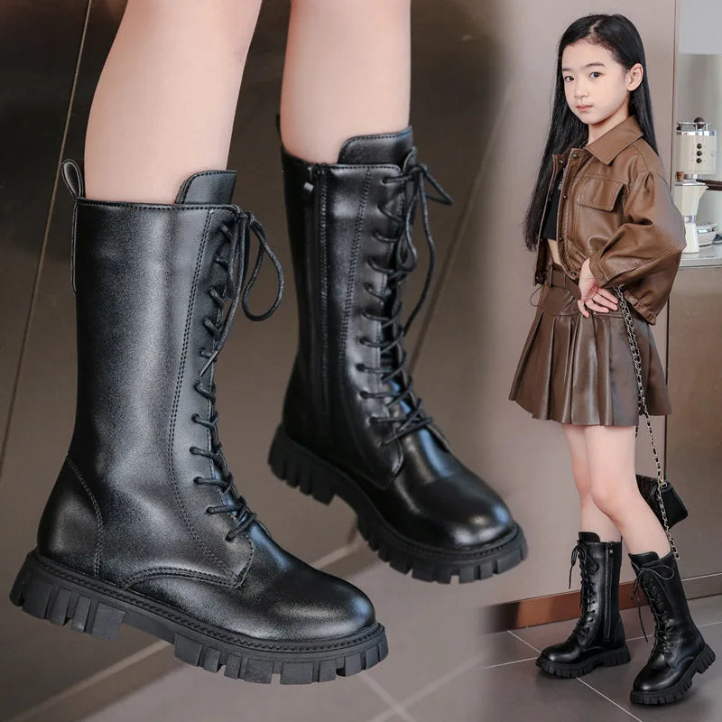 Girls' Lace-Up Square-Heel Ankle Boots