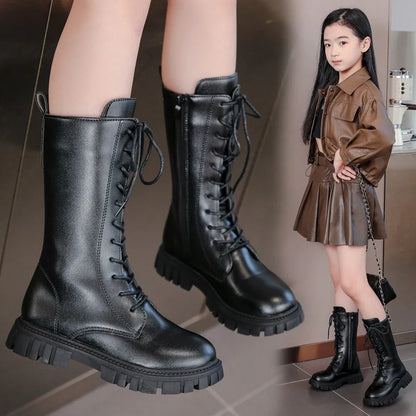 Girls' Lace-Up Square-Heel Ankle Boots