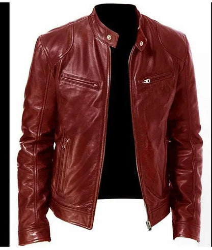 Chaqueta motera de cuero sintético de corte holgado para hombre