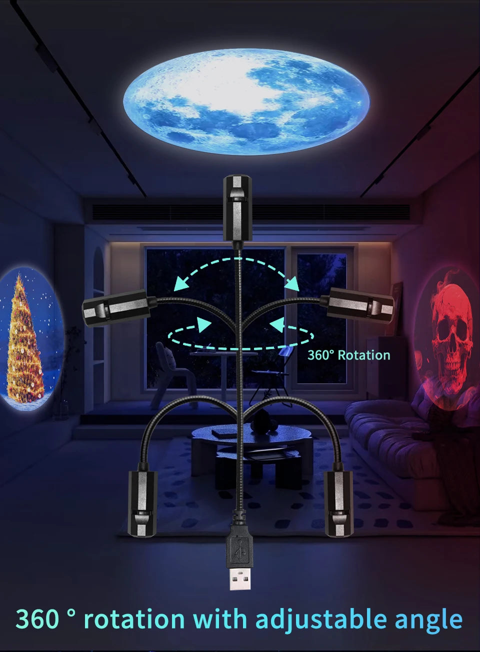 USB Projector Night Light – Christmas, Halloween & Planet Film Discs
