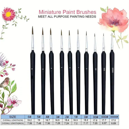 Miniature Detail Paint Brush Set – 10 or 11 Fine-Tip Brushes