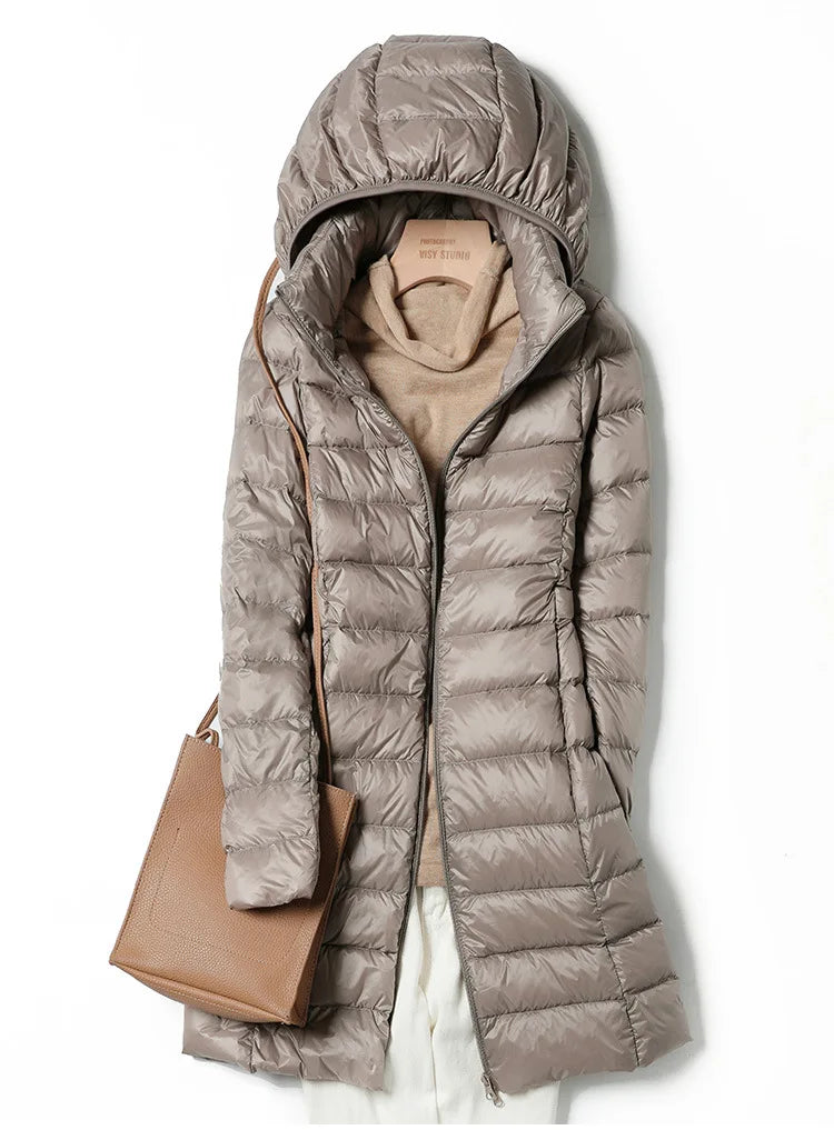 2025 9 Colors Plus Size 5xl 6XL 7XL Womens Down Jackets Long Ultra Light Thin Casual Coat Puffer Jacket Slim Remove Hooded Parka