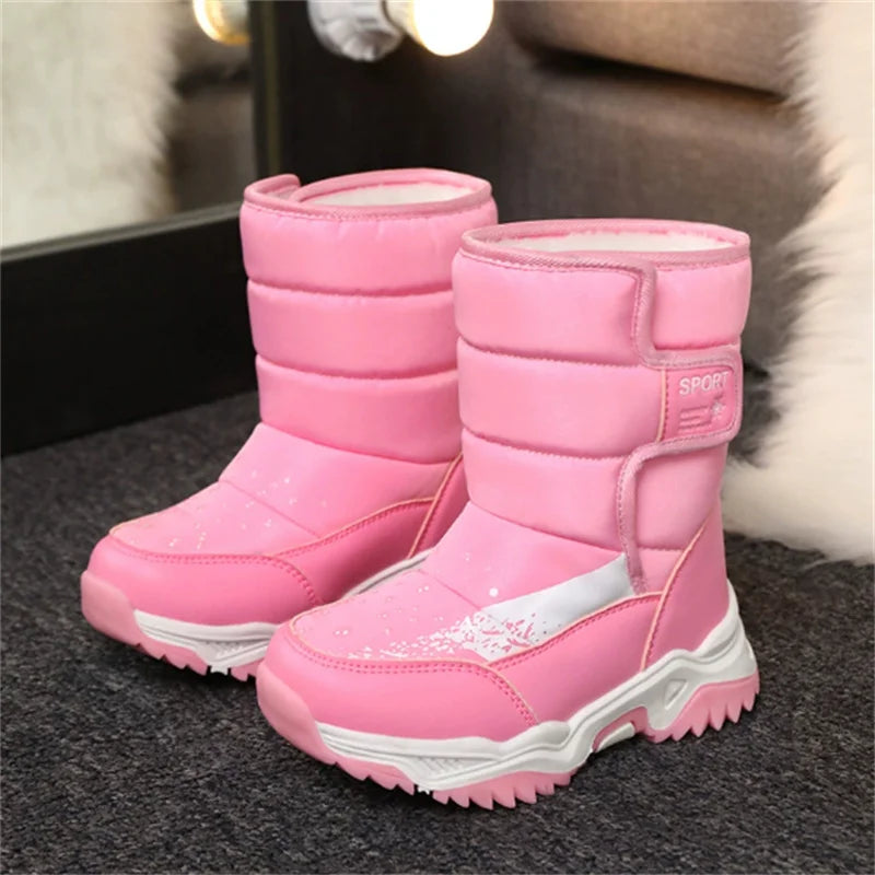 2025 New Winter Children Snow Boots Waterproof Warm Fur Rubber Sole Non-slip Fashion Girls Boys Boots EU 26-37