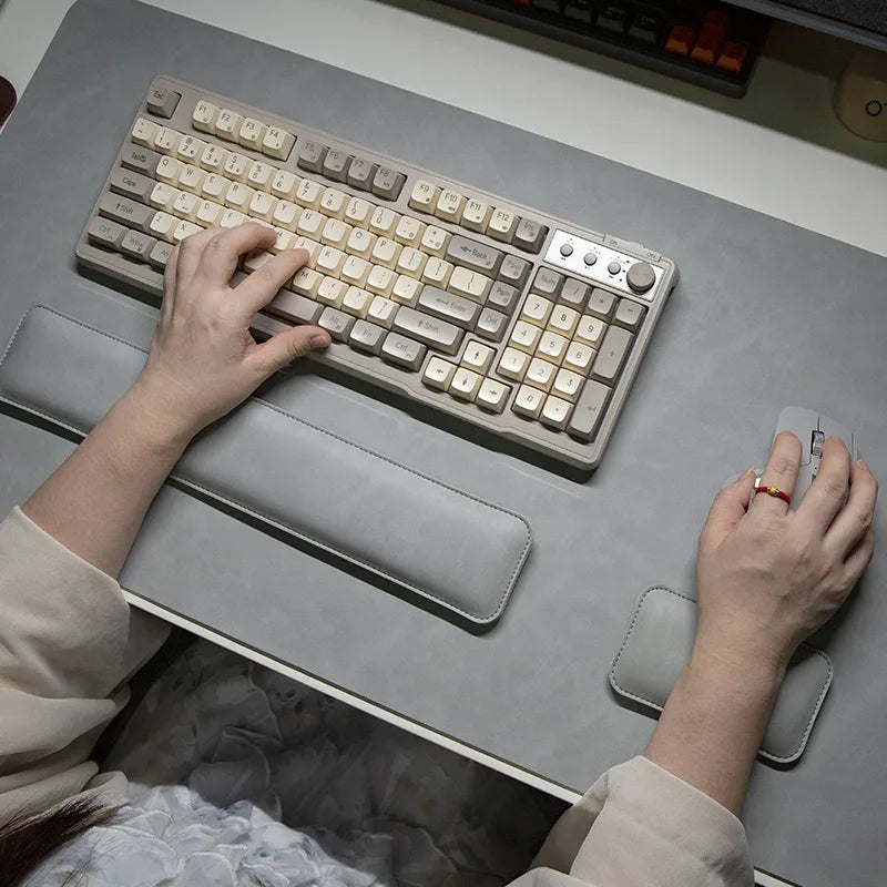 Large PU Leather Desk Mat with Keyboard Wrist Rest & Mouse Wrist Pad, Non-Slip Extended Pad for Office Gaming Desktop