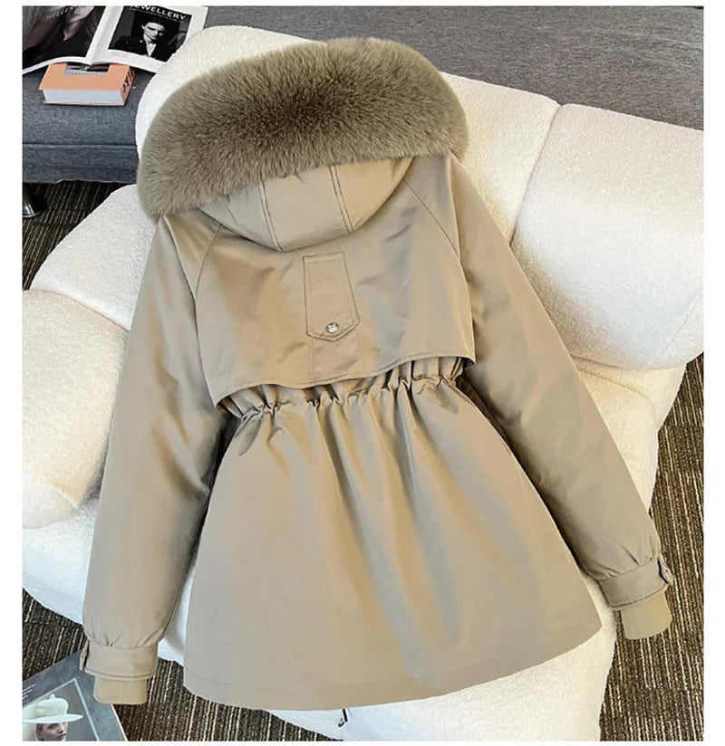 Streetwear Winter Short Parkas Women's Detachable Liner Cotton-padded Jackets Fur Collar Hooded Coats Lady Outerwear 3 Ways Wear
