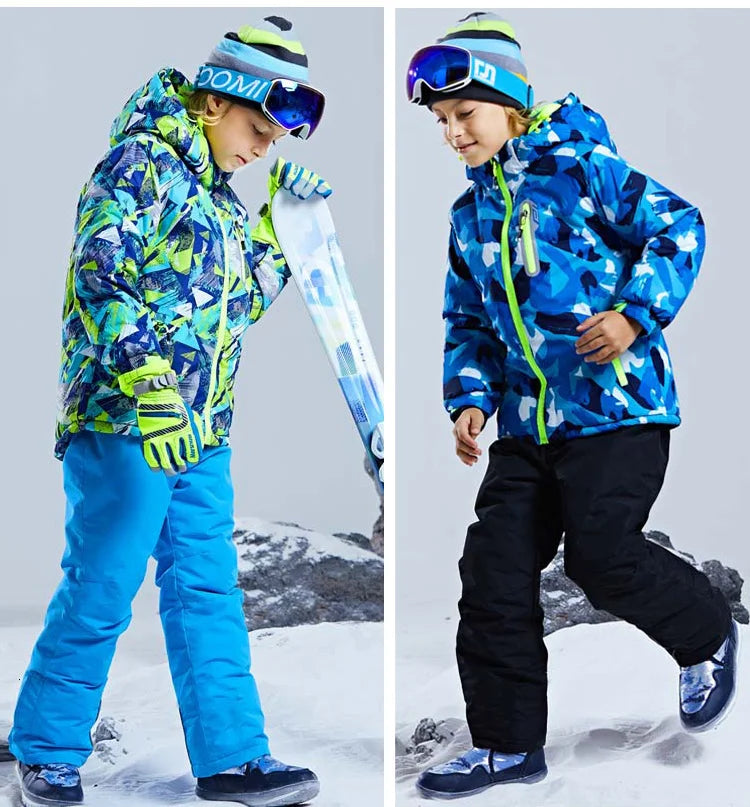 -30 Degree Kids Ski Suit Boy Girls Winter Outdoor Sports Waterproof Skiing Snowboarding Jackets Snow Pants Children Clothing Set