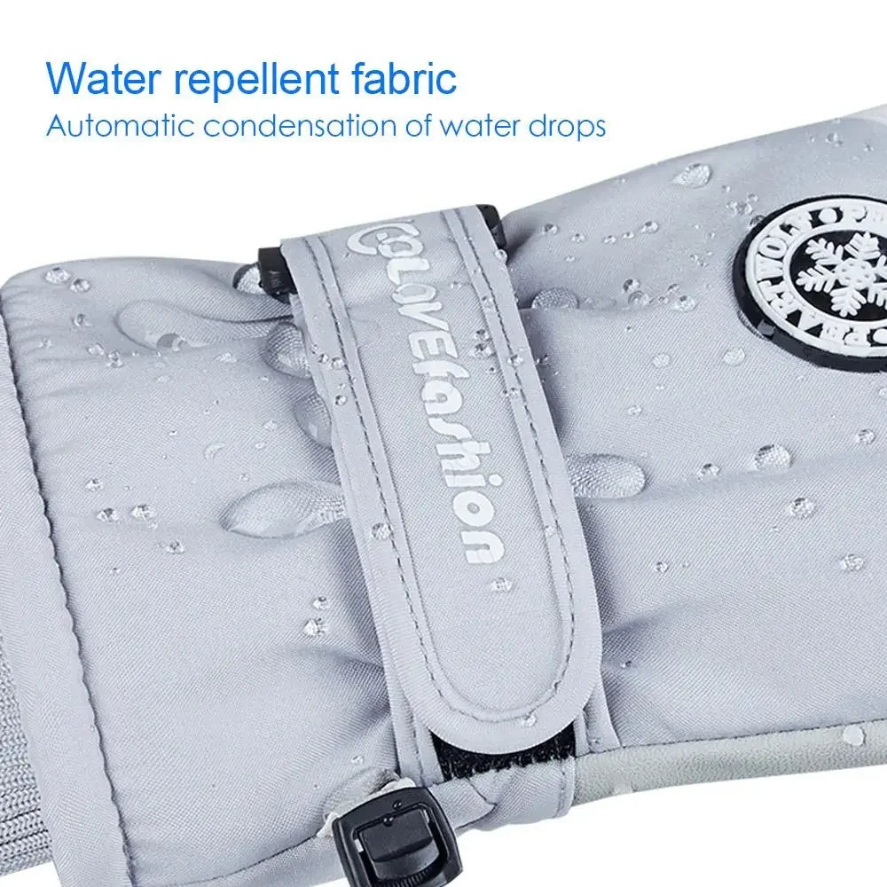 Women's Faux Leather Ski Gloves – Fleece-Lined Touchscreen Snow Gloves
