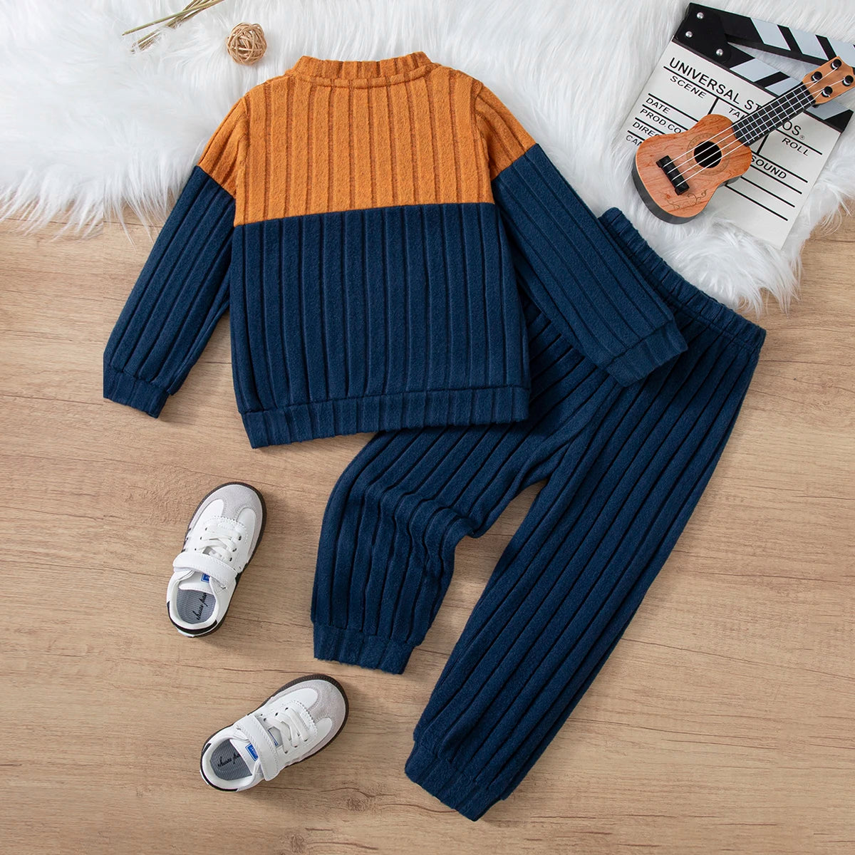 Boys' Colour Block Sweater & Pants Set - Long Sleeve Winter Outfit, Sizes 90-130