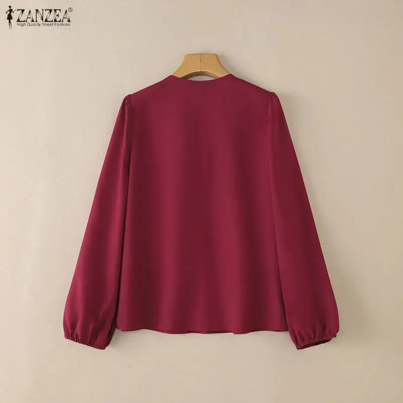 Ruffle Lace-Up V-Neck Blouse