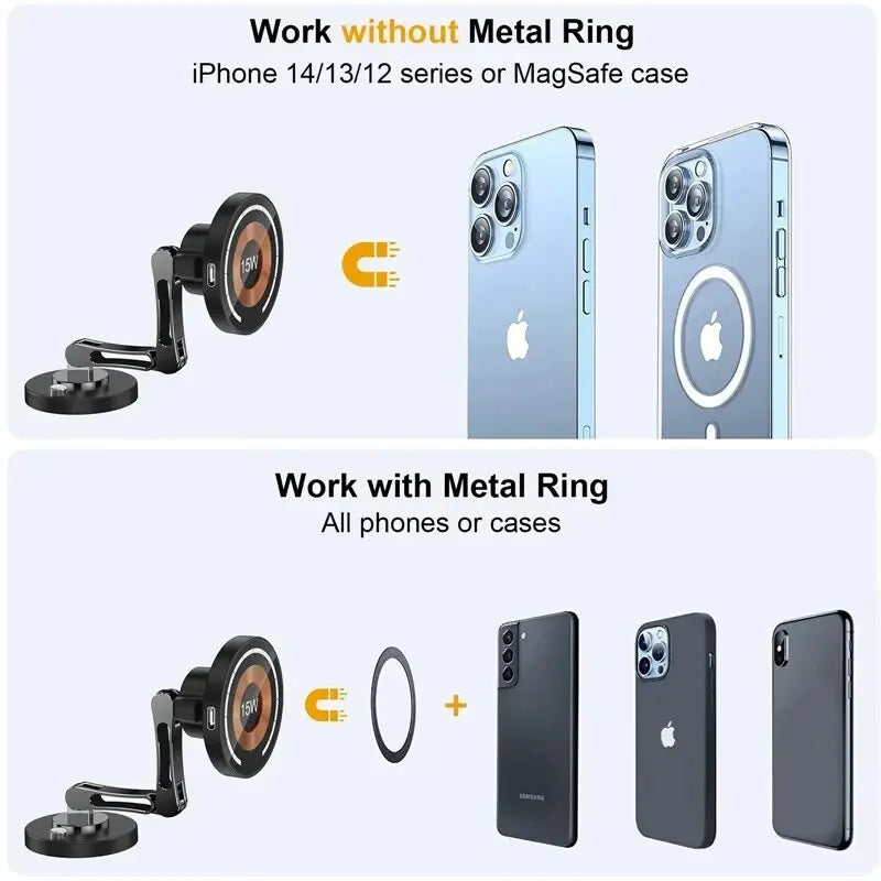 Magnetic Wireless Car Charger Stand & Phone Mount