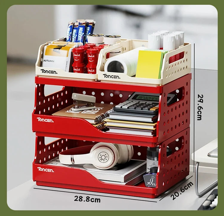 Stylish & Sturdy 3-Tier Desk Organizer with 2 Large + 2 Small Compartments – Stackable Office Storage Box