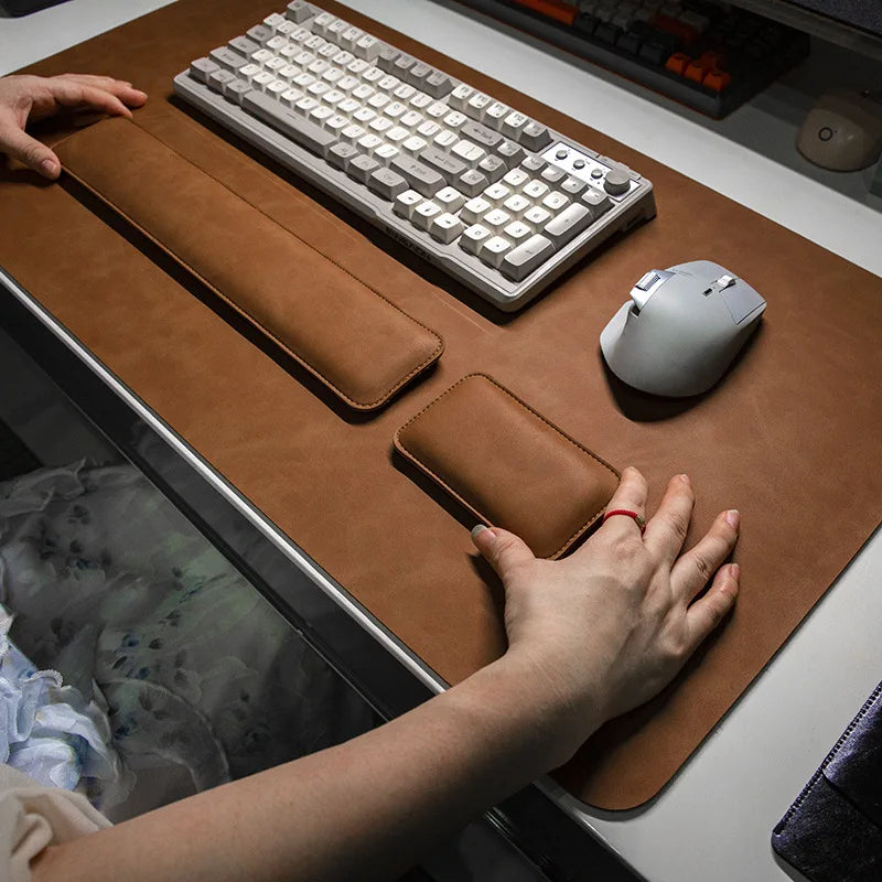 Large PU Leather Desk Mat with Keyboard Wrist Rest & Mouse Wrist Pad, Non-Slip Extended Pad for Office Gaming Desktop