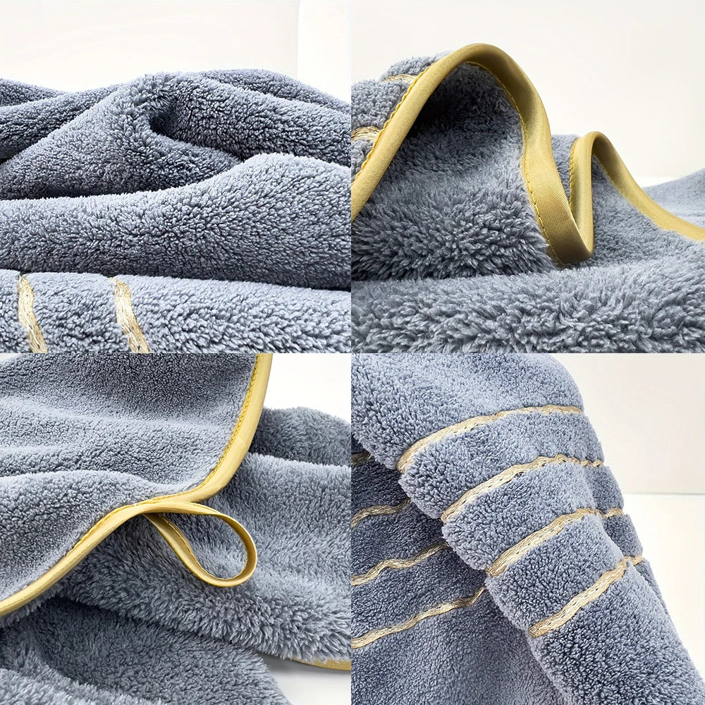 Gold Accent Bath Towel Set – White, Grey or Navy, 2 to 8 Pieces