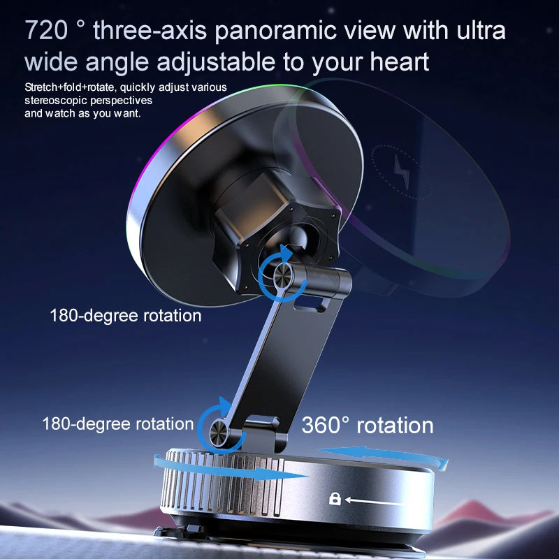 15W RGB Wireless Car Charger & 360° Phone Holder