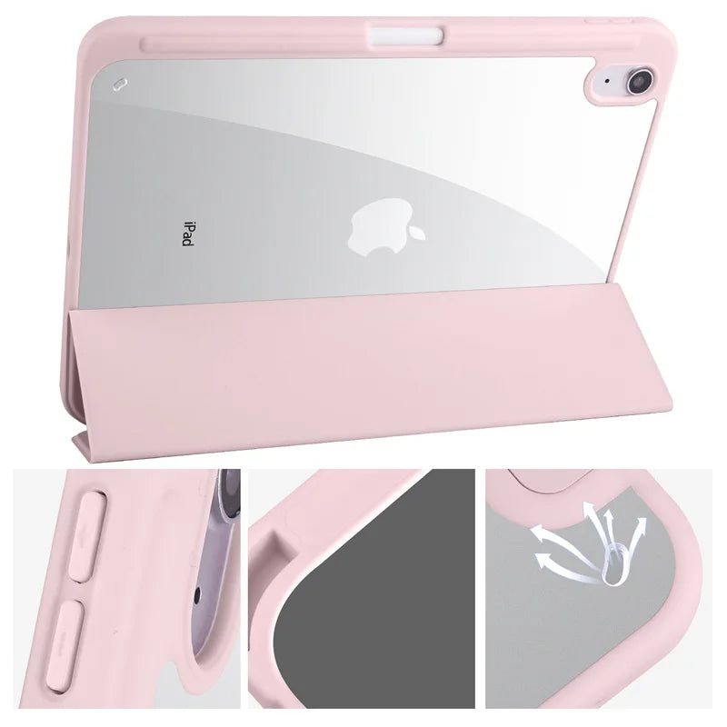 Pink tablet case with Apple logo on a white background