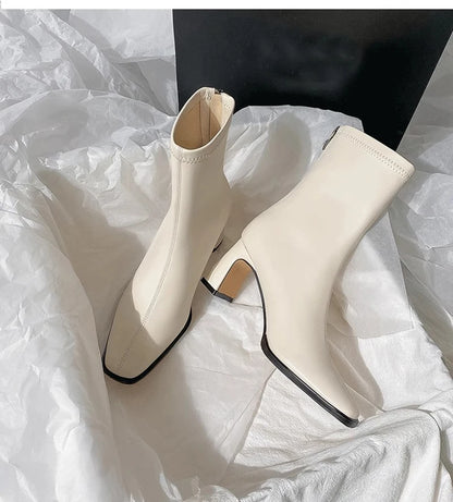 Botines de mujer con punta cuadrada, cremallera y tacón de bloque