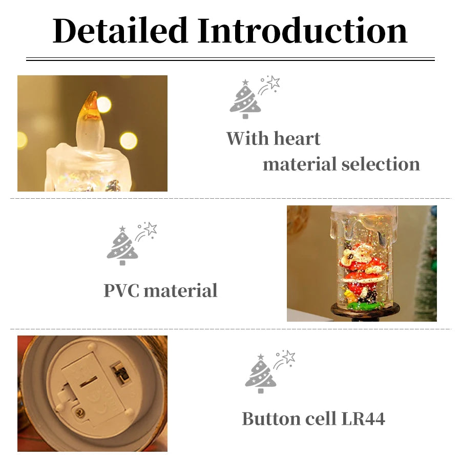 LED Candles Lights Christmas Lights Flameless Christmas Snow Globe Candle Light Home Decorative Candles Christmas Decorations