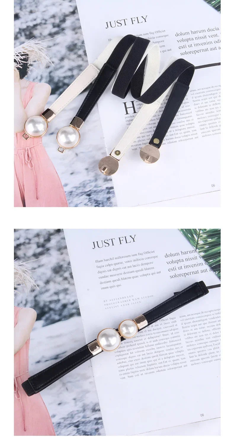Women's Pearl Elastic Waist Belt – Vintage Hook Belt for Sweaters & Coats