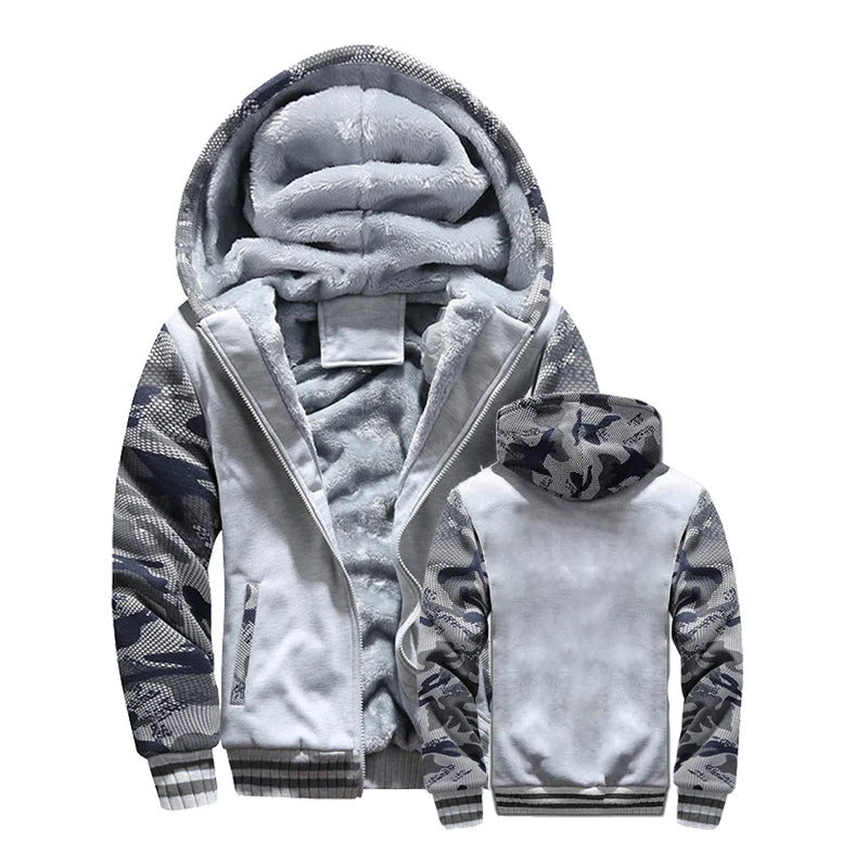 Men's Winter Jackets Thick Warm Jacket Brand Sportswear Coat Pants Solid Color Fleece Zipper Hooded Long Sleeved Male Outerwear