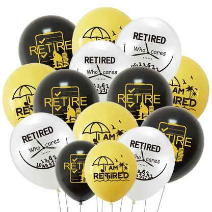 Happy Retirement Balloons – 15-Pack 12" Black & Gold Latex Party Balloons