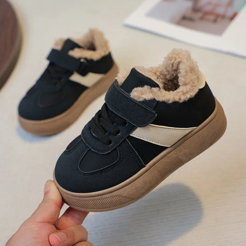 Kids' Plush-Lined Hook-and-Loop Winter Shoes