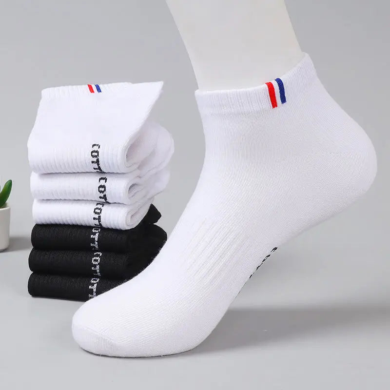 Men's Striped Cotton Ankle Socks – 5 or 10 Pairs, Black & White