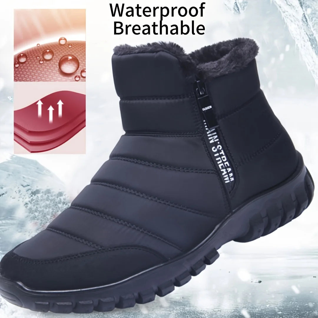 Winter Shoes Men's Sneakers Warm Cotton Zipper Snow Ankle Boots, Autumn Casual Shoes Waterproof Snow Boots Free Shipping Shoe