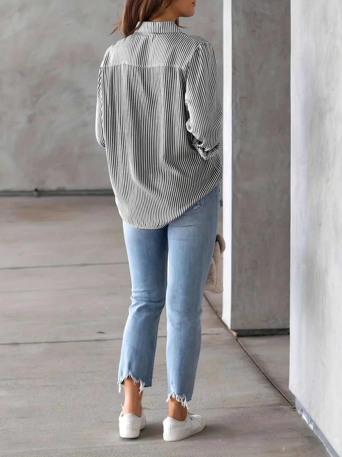 Women Long Sleeve Striped Loose Shirt Office Lady Elegant Turn Down Collar Harajuku Blouse Casual Lapel Tops Female Clothes