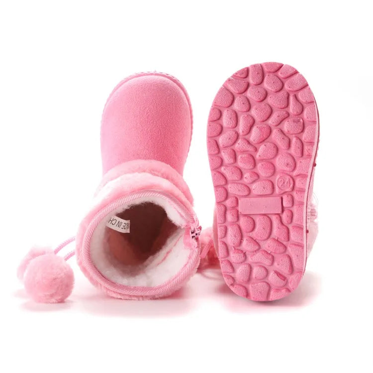 Kids' Pom-Pom Snow Boots – Plush-Lined Winter Boots with Side Zip